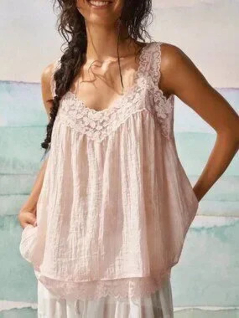 ZARA Baby Pink Casual Women's Elegant Lace Patchwork Camisole Blouse